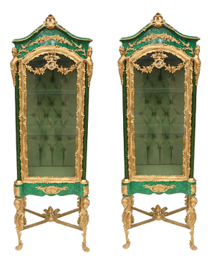 French Louis XVI Malachite Display Cabinets, Set of 2