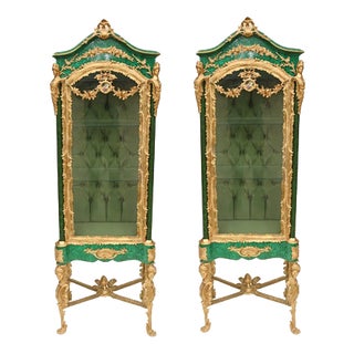 Louis XVI French Malachite Display Cabinets, Set of 2 For Sale