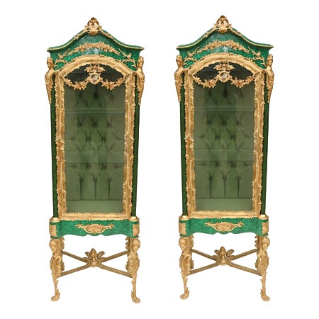 Louis XVI French Malachite Display Cabinets, Set of 2 For Sale
