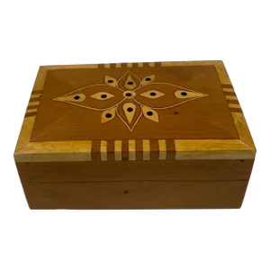 Vintage Inlaid Wooden Hinged Trinket Box
