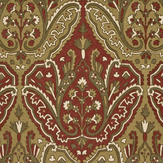 Sample - Schumacher Maharajah Crewel Embroidery Fabric in Pompeii For Sale