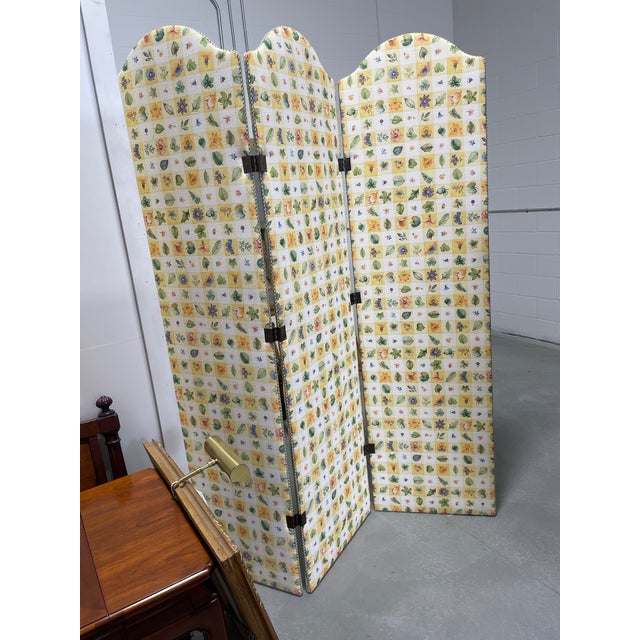 Upholstered 3-Panel Folding Screen For Sale - Image 10 of 11
