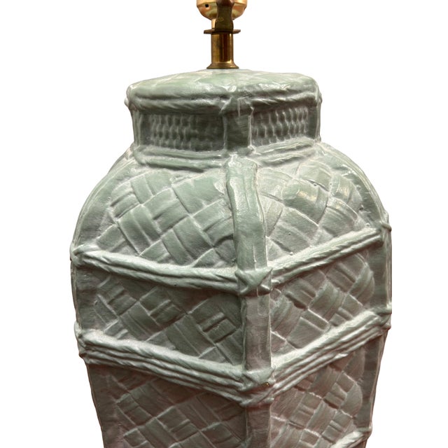 Mid 20th Century Vintage Basket Weave Plaster Lamps - A Pair For Sale - Image 5 of 7