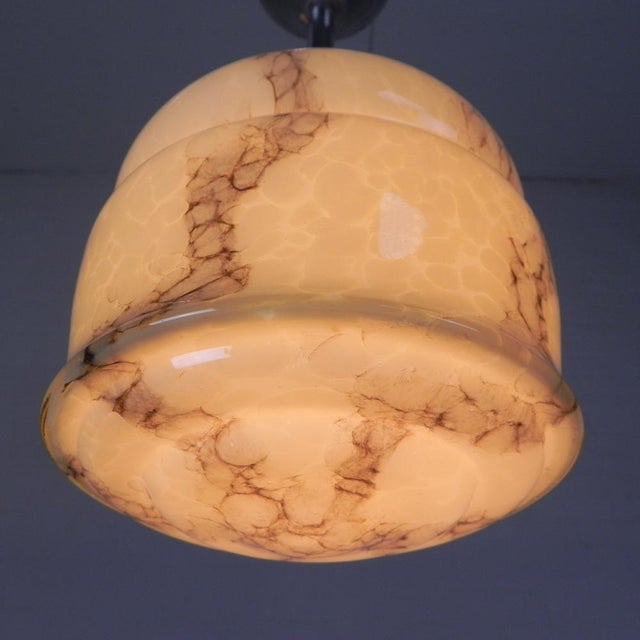 Metal Art Deco Pendant Lamp with Marbled Glass Shade, 1930s For Sale - Image 7 of 17