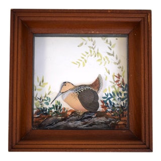 Hand Painted Woodcock Composition Relief Sculpture & Landscape by Joseph Q. Whipple (Signed) For Sale