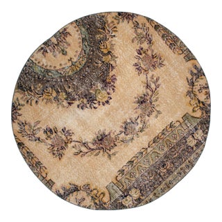 Hand Knotted Round Turkish Rug Upcycled Vintage Circle Area Rug 4'9" X 4'9" For Sale