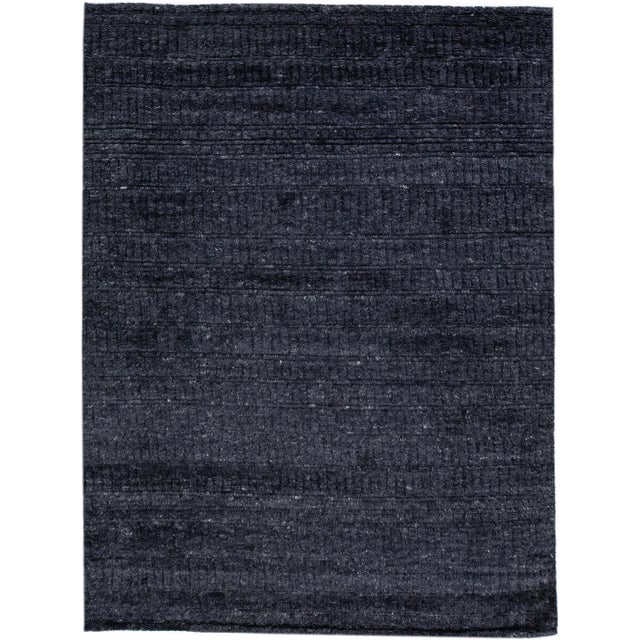 Textile Early 21st Century Moroccan Contemporary Texture Handmade Wool Rug With Charcoal Color Field For Sale - Image 7 of 7