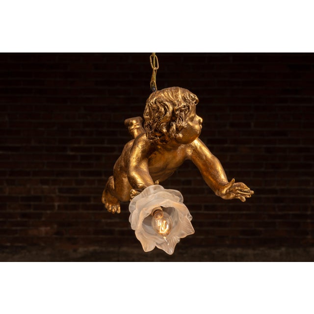 Vintage Gilt Paint Figural Cherub Hanging Light For Sale In Chicago - Image 6 of 9