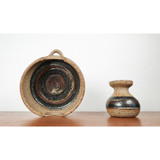 Mid-Century Modern Danish Studio Pottery Candleholder and Vase by Kate and Klaus Friederichsen for Finke Keramik, 1970s, Set of 2 For Sale - Image 16 of 17