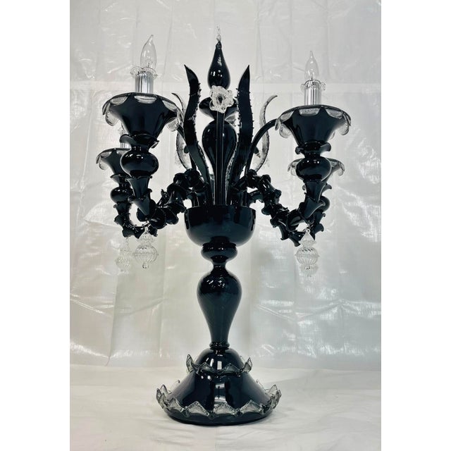 1990s Monumental Black Murano Glass Five-Arm Candelabra From the Spelling Manor For Sale - Image 4 of 18
