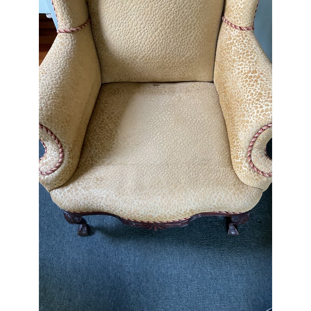 Yellow Wing Chair With Ottoman and 2 Pillows Included For Sale - Image 8 of 13