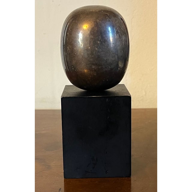 Silver Modernist Silvered Bronze Super Egg Sculpture on Ebonized Wood Base by Skjode Skjern - 1985 Denmark For Sale - Image 8 of 12