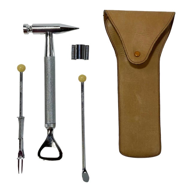 Vintage Loewe 1848 Bar Tools With Leather Pouch For Sale