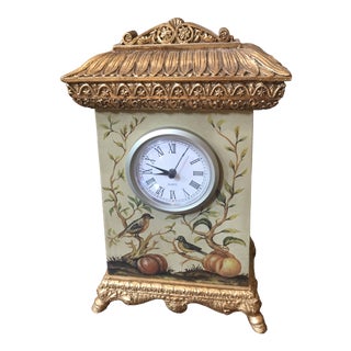 Gilt Carved Hand Painted Birds and Vines Vintage Clock For Sale