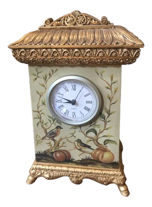 Gilt Carved Hand Painted Birds and Vines Vintage Clock