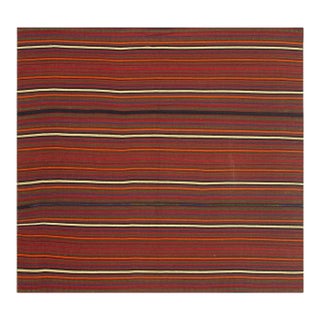 1950s Stripe Orange Modern Vintage Turkish Decorative Kilim Square Rug For Sale