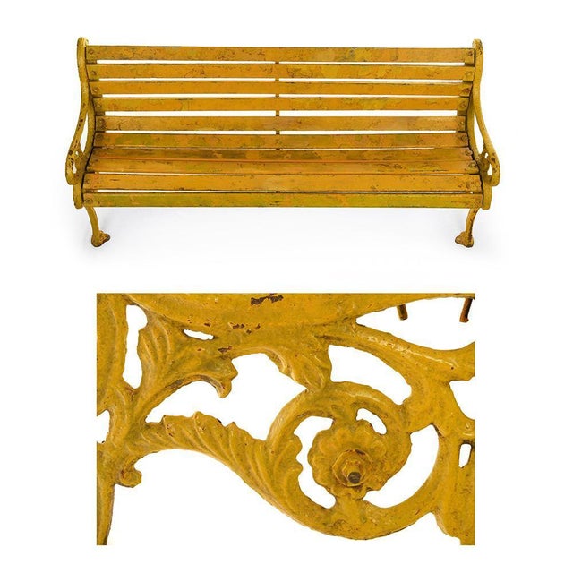 Wooden Bench in Cast Yellow Patina For Sale - Image 3 of 8