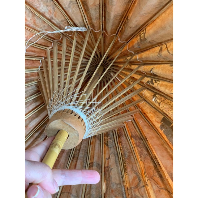 Antique Japanese Antique Painted Paper Parasol For Sale - Image 9 of 13