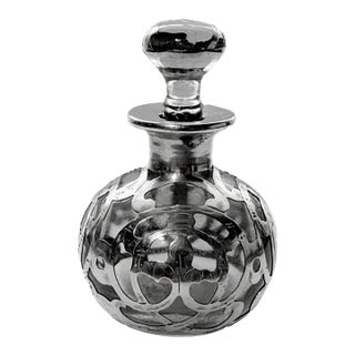 Antique Art Nouveau Silver Overlay Glass Perfume Bottle, C. 1900 Scent Bottle For Sale