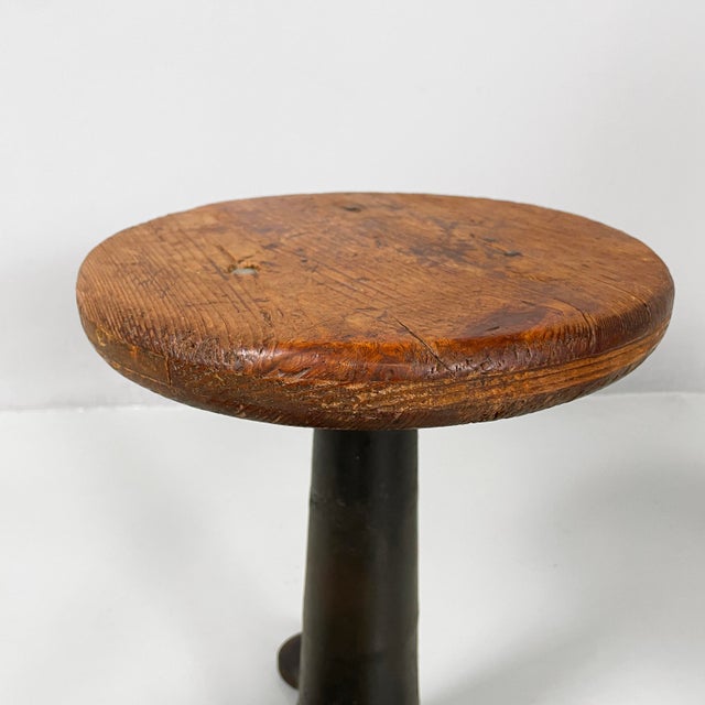 Industrial Italian Round Stools in Wood and Cast Iron, 1930s, Set of 4 For Sale - Image 9 of 18