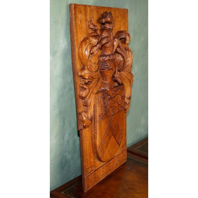 Large Antique Hand-Carved Oak Heraldic Coat of Arms Armorial Panel For Sale - Image 14 of 18