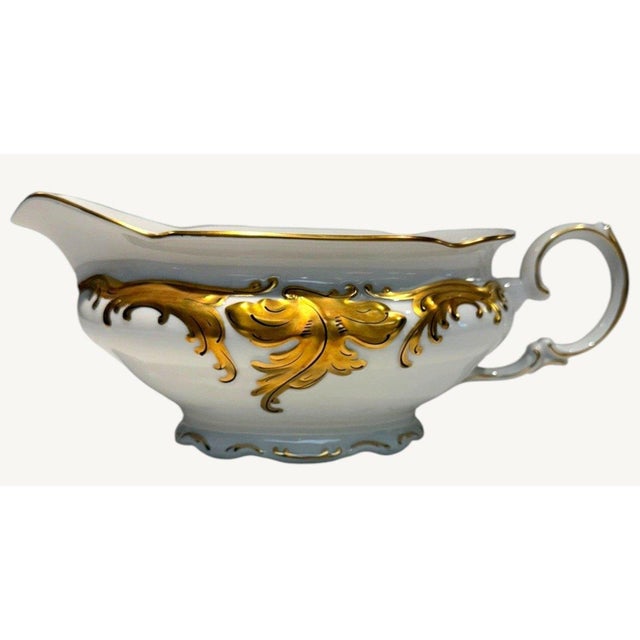 Vintage Walbrzych Wlb3 Gold Scroll Porcelain Gravy Boat W/Underplate Poland For Sale In Dallas - Image 6 of 8