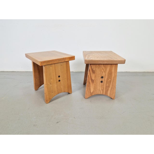 Vintage Elm wood stool, Denmark, 1960, set of 2 chalet style. Scandinavian design mid century Denmark ‘60 Material: Elm...