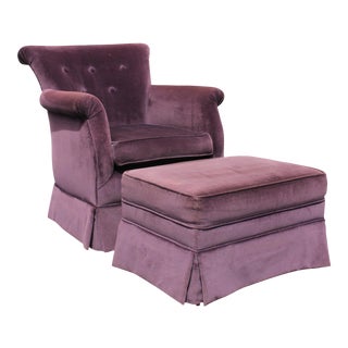 Purple Textile Plush Lounge Chair & Ottoman For Sale