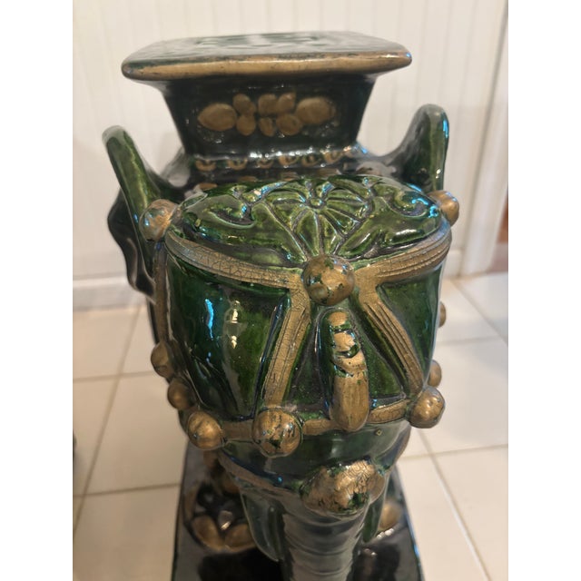 Ceramic Glazed Terra Cotta Elephant Garden Seats--a Pair For Sale - Image 7 of 12