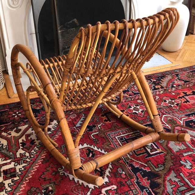 Wood Mid-20th Century Franco Albini Style Bent Bamboo Rocking Chair For Sale - Image 7 of 12