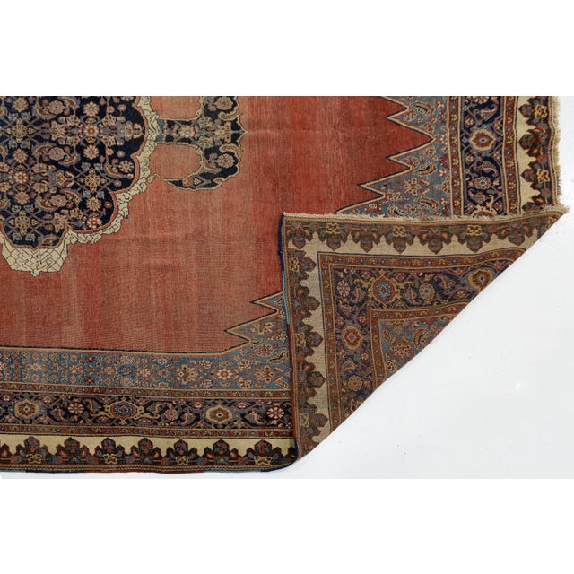 Islamic Antique Bidjar Style Wool Rug in Terracotta & Indigo, Hand-Knotted Medallion For Sale - Image 3 of 12