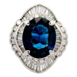 8.53 Carat Blue Sapphire Diamond Platinum Ballerina Ring, Gia Certified, Size 6.25 For Sale