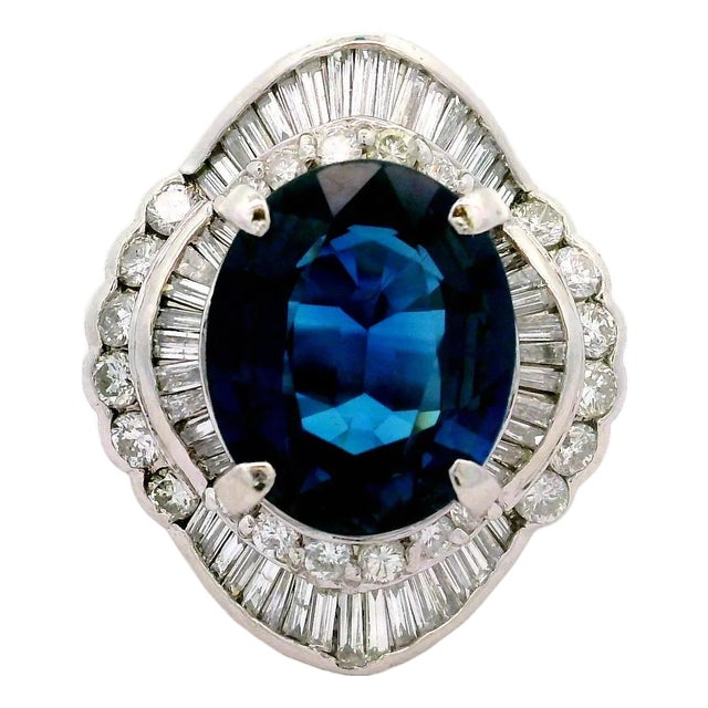 8.53 Carat Blue Sapphire Diamond Platinum Ballerina Ring, Gia Certified, Size 6.25 For Sale