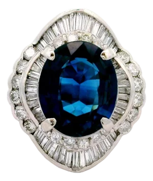 8.53 Carat Blue Sapphire Diamond Platinum Ballerina Ring, Gia Certified, Size 6.25