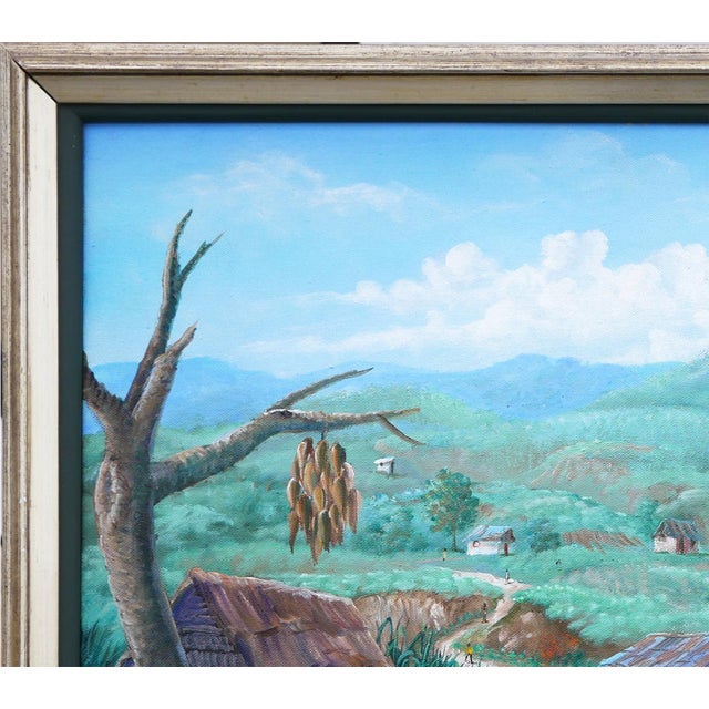 Jean-Felix Defournoy Modern Realist Green & Brown Toned Rural Village Landscape Painting w/ Figures, Late 20th Century For Sale In Houston - Image 6 of 12