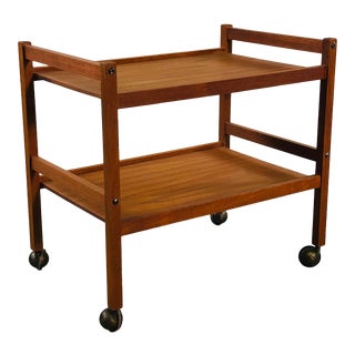 Danish Teak Rolling Serving Cart For Sale