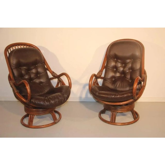 Rattan & Leather Swivel Lounge Chairs, 1960s, Set of 2 Chairish