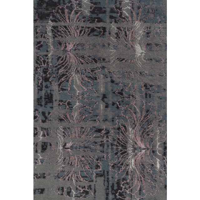 Rug & Kilim’s Abstract Rug in Blue and Grey, Subdued Pink Floral Patterns For Sale In New York - Image 6 of 7