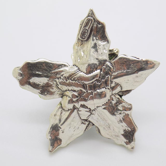 Silver Vintage Italian Handmade Genuine Silver Poinsettia Christmas Decorative Mini Candle Holder Dollhouse Miniature For Sale - Image 8 of 10