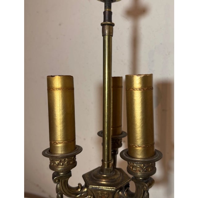 1930s Vintage Ornate Rembrandt Cast Iron Green Onyx Stone 3 Arm Electric Table Lamp For Sale - Image 5 of 11