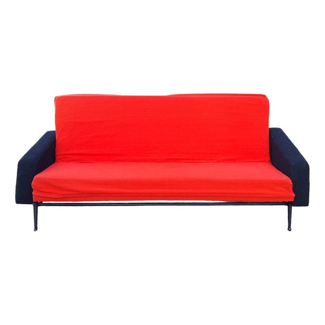 Vintage Sofa in Red and Black Fabric, 1970 For Sale