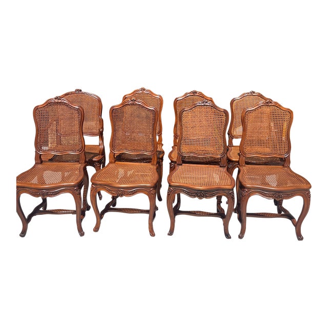 Set of 8 Carved French Louis XV Period Original Caned Dining Chairs Circa 1760s For Sale