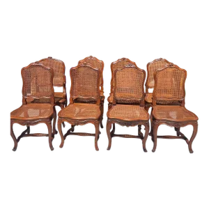 Set of 8 Carved French Louis XV Period Original Caned Dining Chairs Circa 1760s