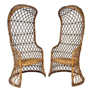 Vintage Hooded Rattan Chairs- A Pair For Sale