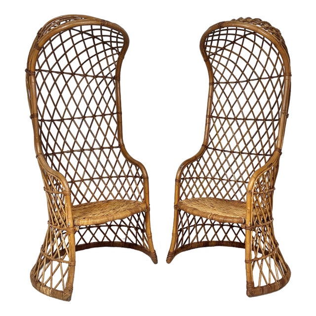 Vintage Hooded Rattan Chairs- A Pair For Sale