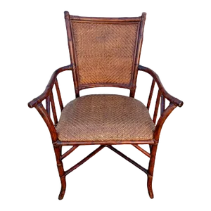 Vintage Bamboo Wicker British Colonial Baker Style Side Desk Arm Chair