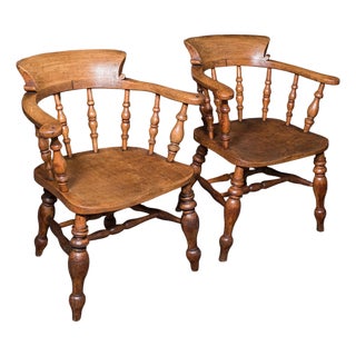 Pair of Antique Country House Captain's Chairs, English, Smoker's Bow, Victorian For Sale