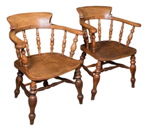Pair of Antique Country House Captain's Chairs, English, Smoker's Bow, Victorian