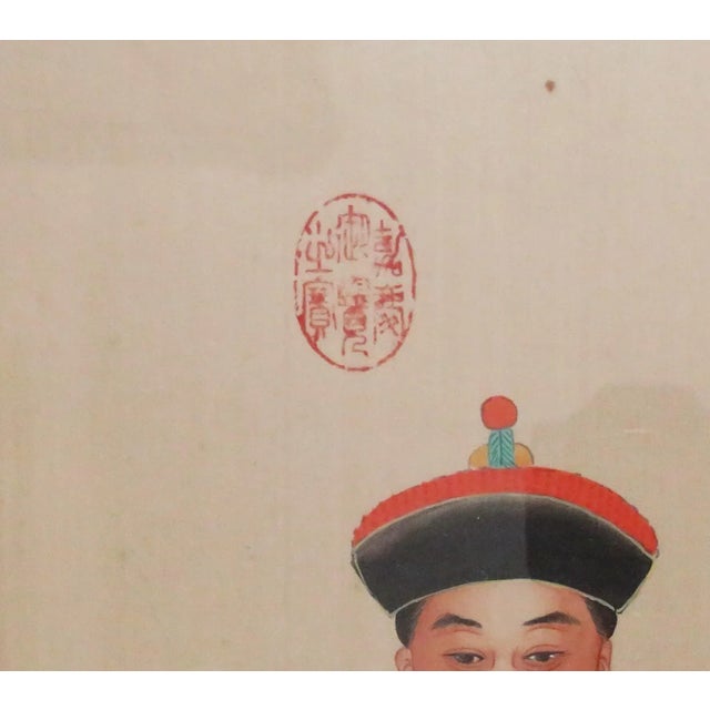 Early 20th Century Pair of Antique Chinese Ancestral Portrait Watercolor Paintings Asian Oriental For Sale - Image 5 of 8