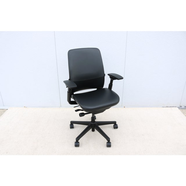 Modern Steelcase New Amia Executive Ergonomic Office Chair Black Vinyl Fully Adjustable For Sale - Image 3 of 18